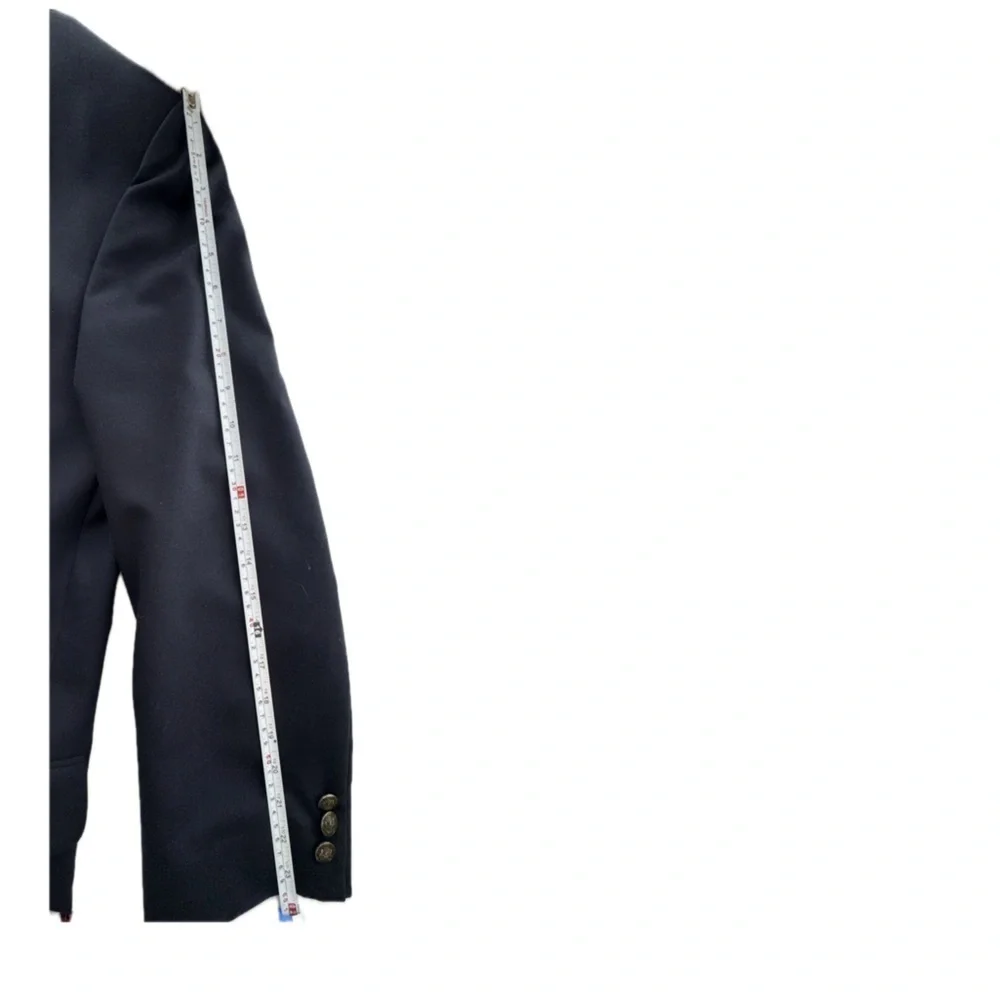 Oscar de la Renta Navy Wool Blazer 44L Classic 2 Button Luxury, Tall